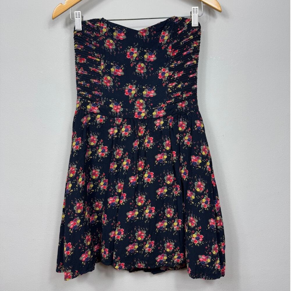 Lucca Couture Strapless Navy Floral Fit and Flare Mini Dress Women's Size L